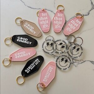 Entire Lot of 12 Motivational Motel-Style Keychains - Pink, Black, Beige & Clear